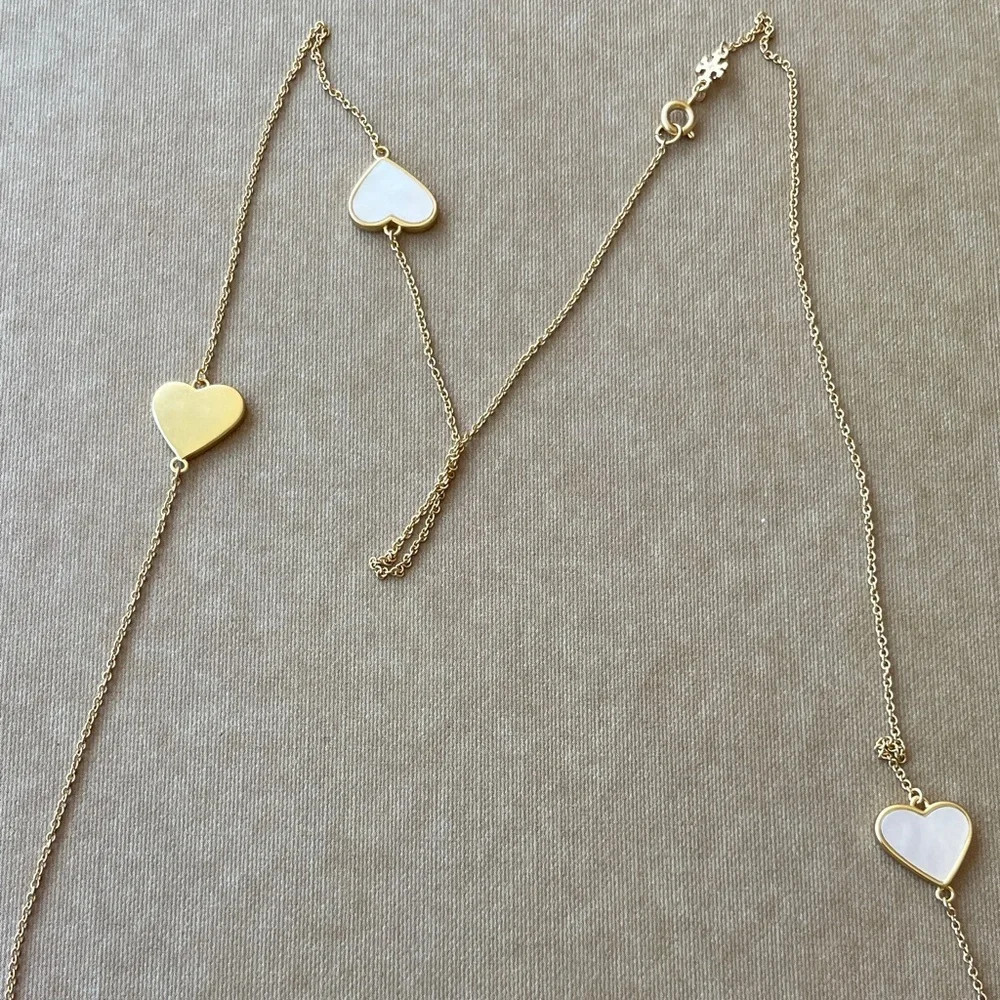 Tory Burch Gold Heart Pendant Necklace with Mother-of-Pearl Inlay